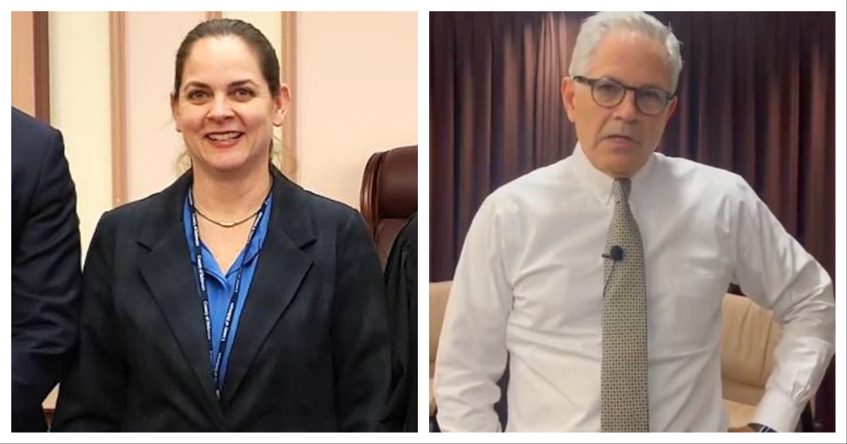 Left: Former Philadelphia assistant district attorney Beth Ann McCaffery, who now works for the Delaware County District Attorney's office. (Photo courtesy Delaware County District Attorney.) Right: Philadelphia District Attorney Larry Krasner. (Image via his official X account.)