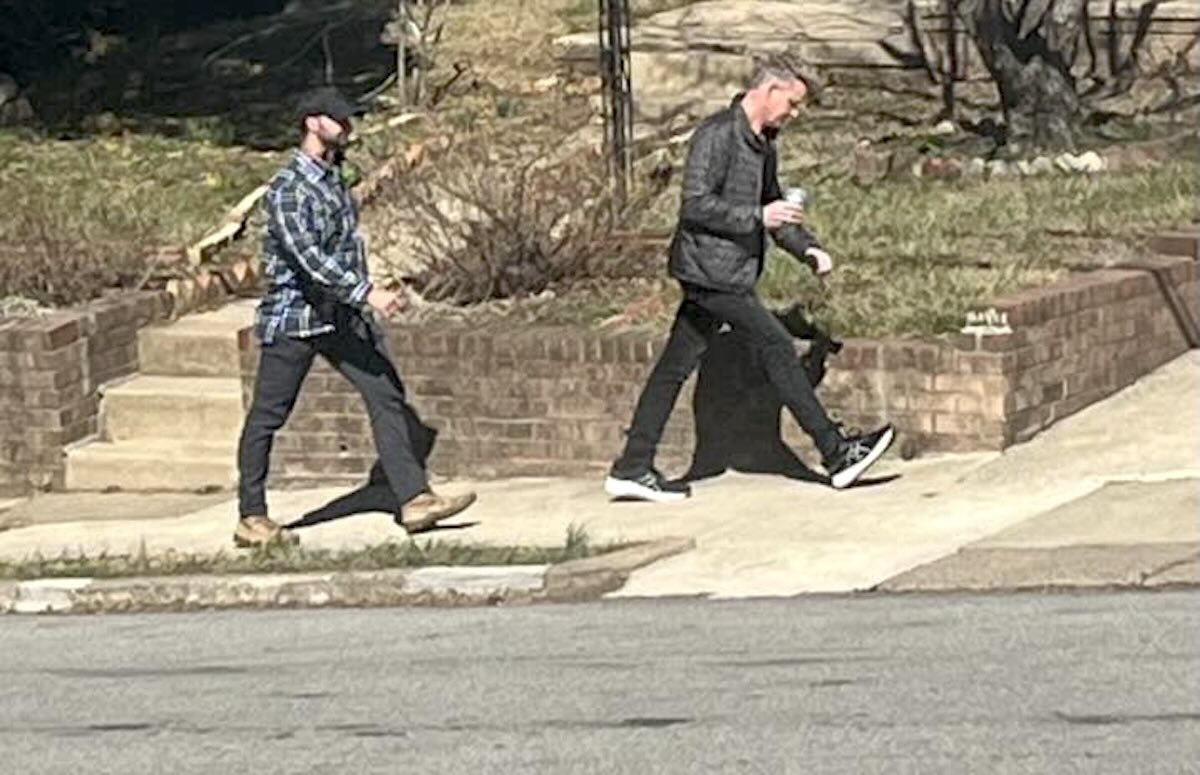 Gordon Ramsay walking around outside of Wilson''s Secret Sauce barbecue restaurant in Upper Darby during the shooting of Gordon Ramsay's Secret Service