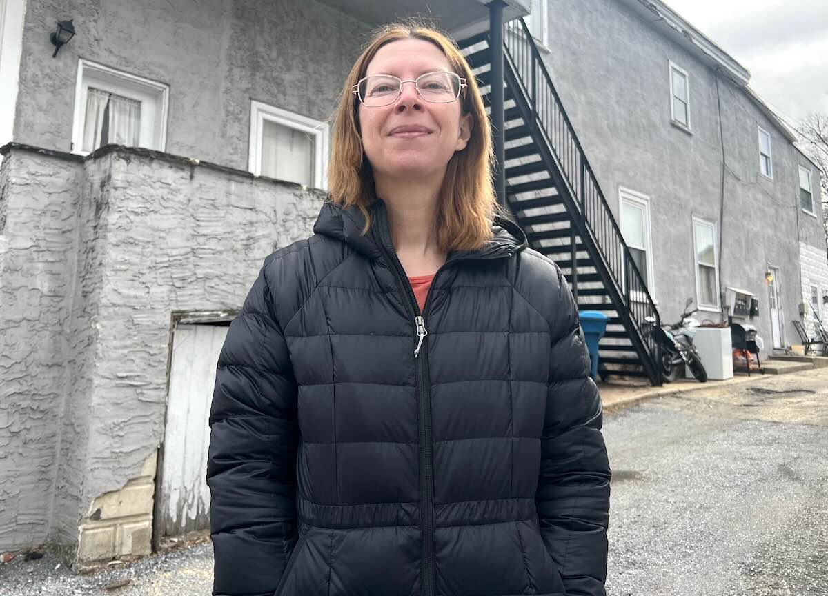 Main Line resident Janet Gilbert, who organizes the anti-Elon Musk Tesla Takedown protests each Saturday at the Tesla dealership in Devon in the suburbs of Philadelphia (photo courtesy Janet Gilbert)